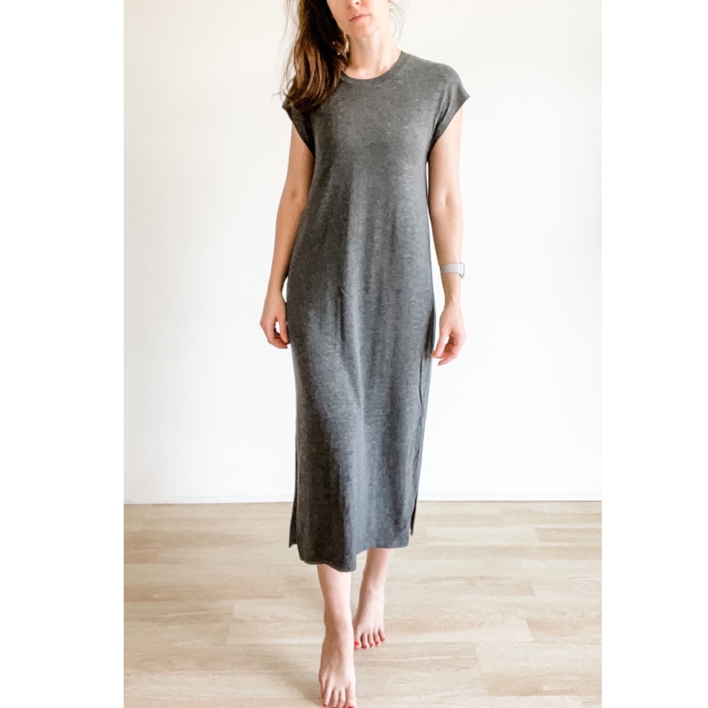 Madewell Dark Gray midi column dress with slits